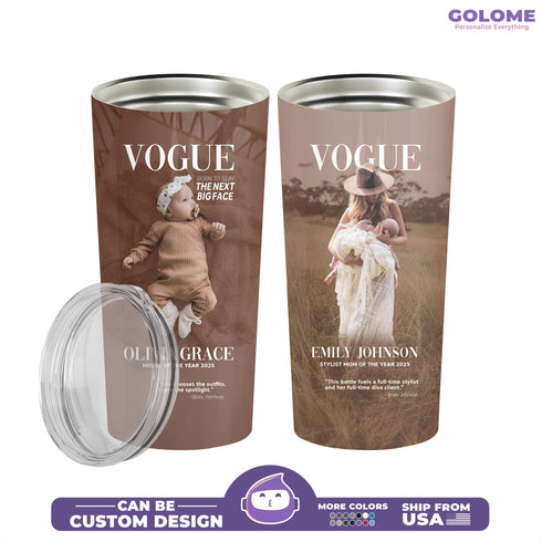 Custom Vogue Magazine Style Tumbler – Personalized Baby & Mom Fashion Cover Gift